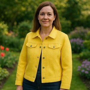 Laura Ashley Womens Petite Medium‎ Yellow Floral Embroidered Cottagecore Jacket